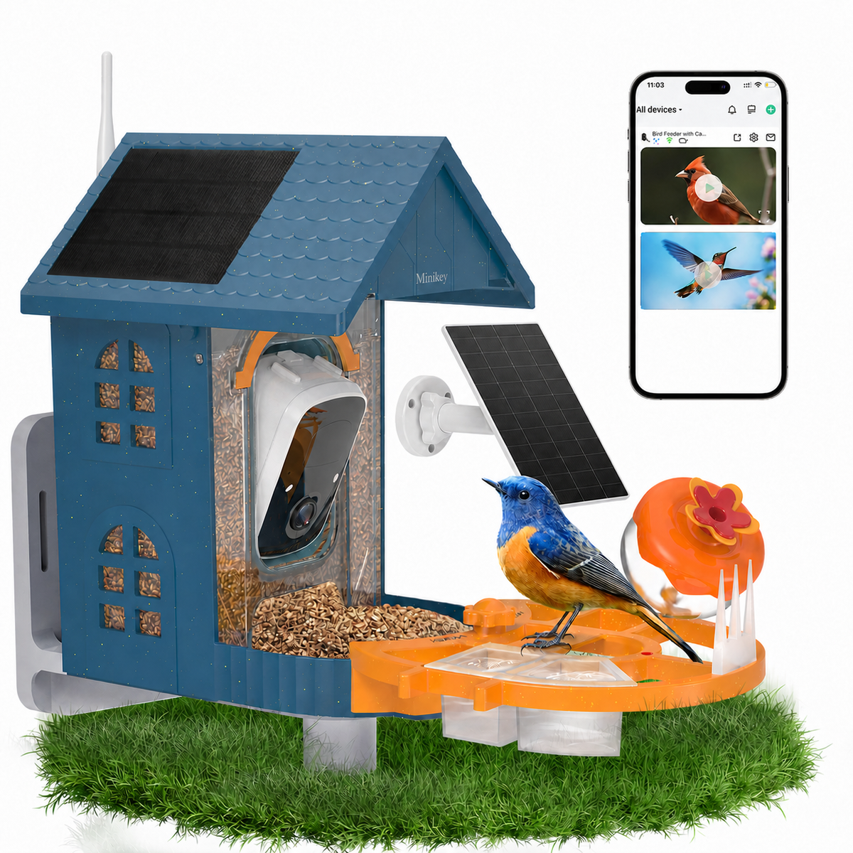 Minikey smart bird feeder with camera-3  solar panels