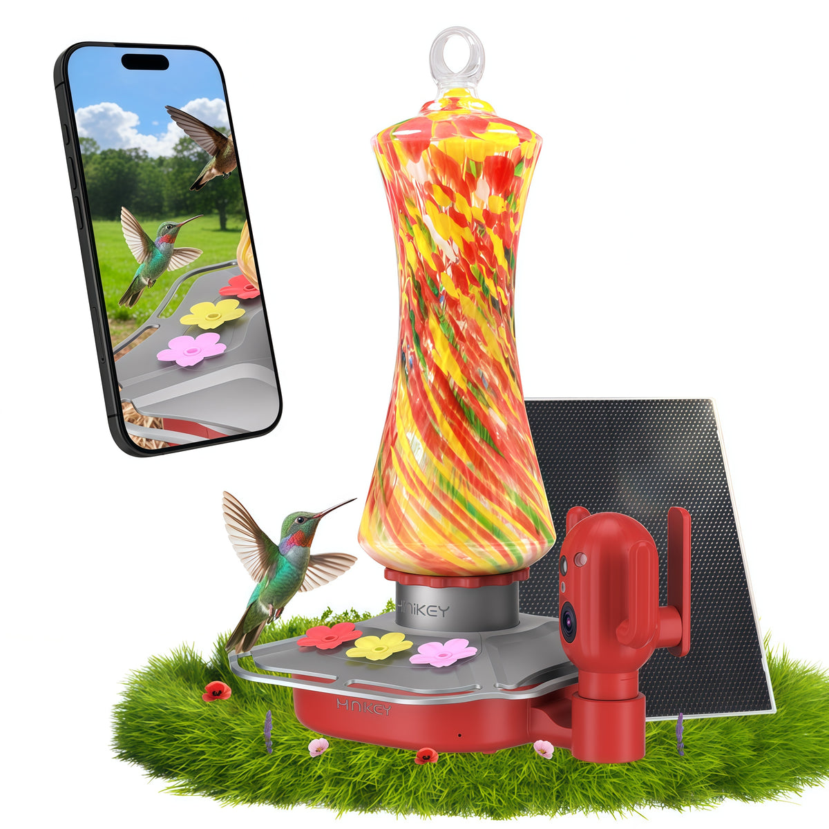 Glass Smart Hummingbird Feeder with Camera Solar Powered